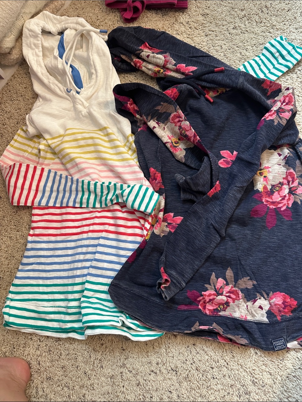Joules women’s Multicolor Stripe Hoodie & Navy Floral Pullover -Two for one!!